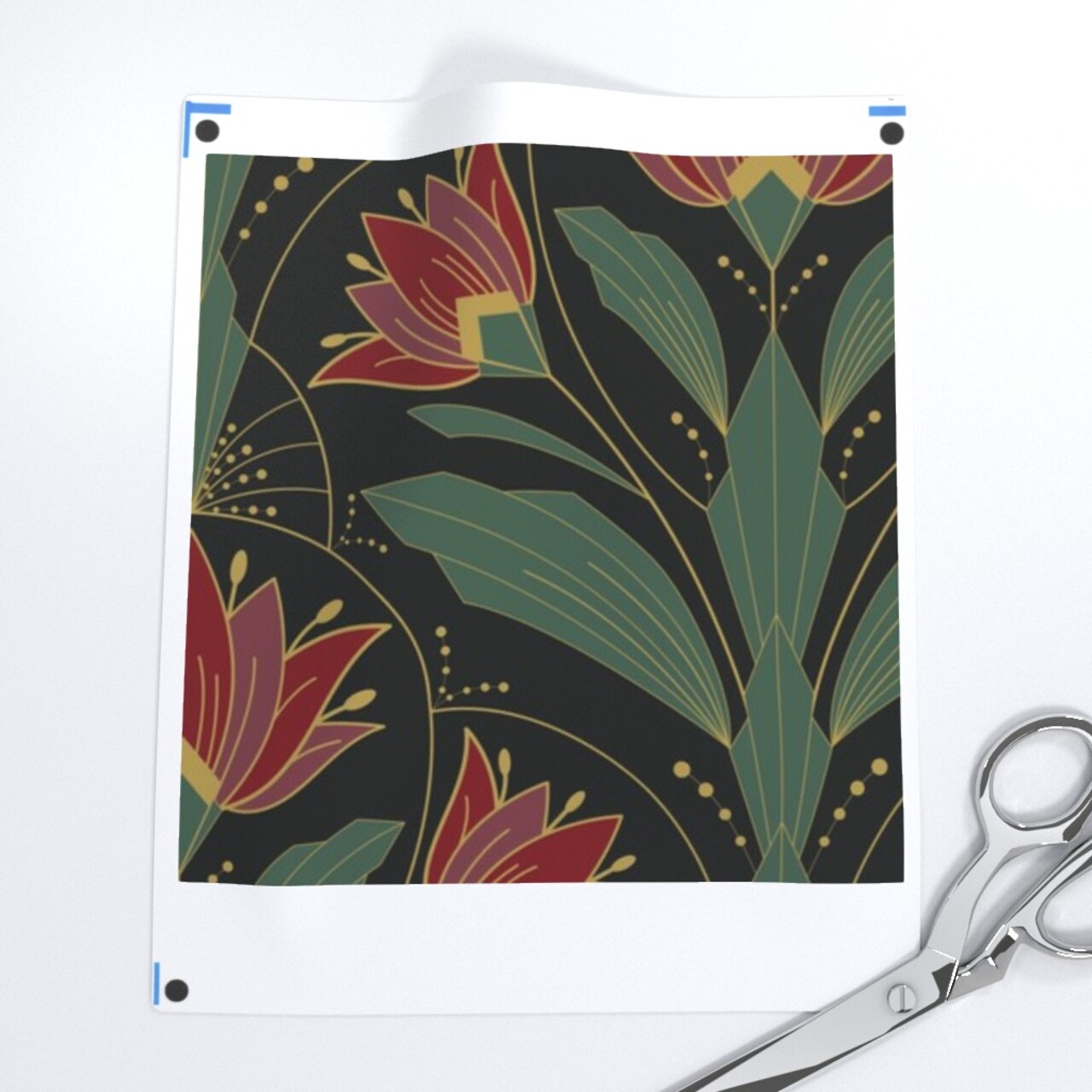 Art Deco Floral Red Green Botanical Bold Retro Flowers Traditional Elegant Custom Printed Fabric by Spoonflower Various Fabrics by the Yard or Fat Quarter
